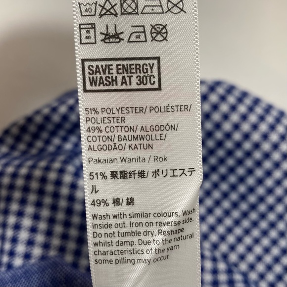 NWT TOPSHOP Gingham Blue White Ruffled Across Front Mini Skirt Size 8 - Picture 9 of 11